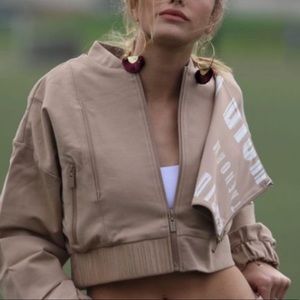 NWT AuDience Lime & Vine Beige Tan Nude  bomber jacket Sz M